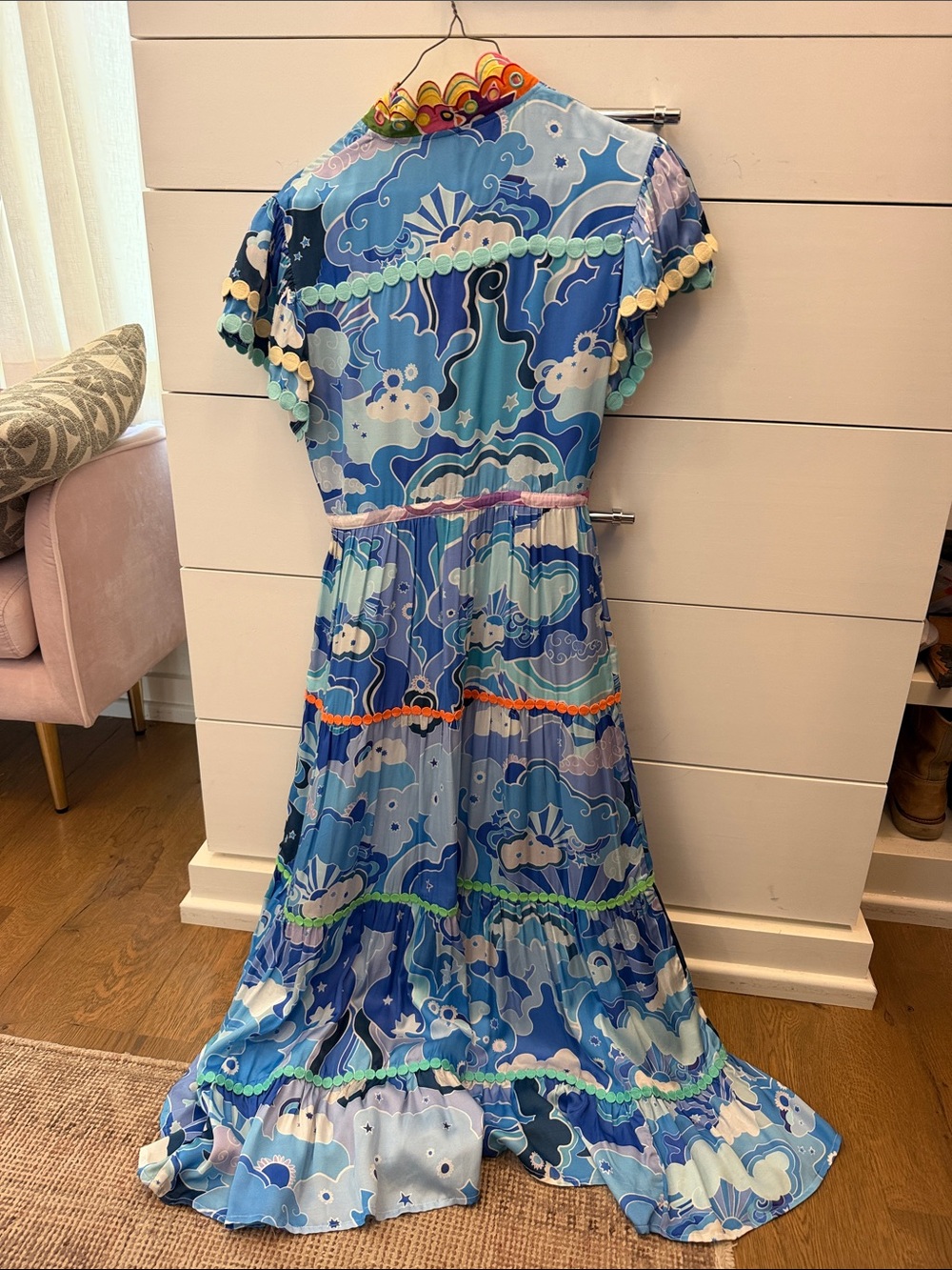 CeliaB Blue Multi-Print Puff Sleeve Maxi Dress with Scallop Trim - Picture 3 of 3